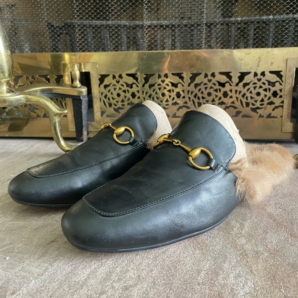 Gucci Men’s Princetown Fur Loafer in Black size 45/US11